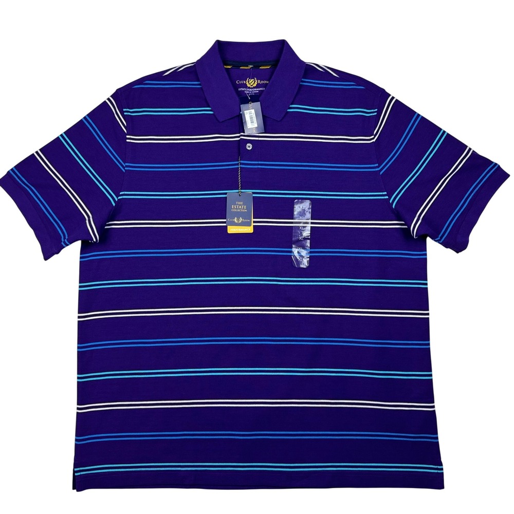 NWT Club Room Polo Shirt Estate Performance Striped Mens XL Regal Purple UPF 25